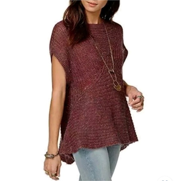 Free People Sweater Womens Small‎ Tatiana Open Knit Red Marled Short Sleeve Knit - Picture 1 of 11